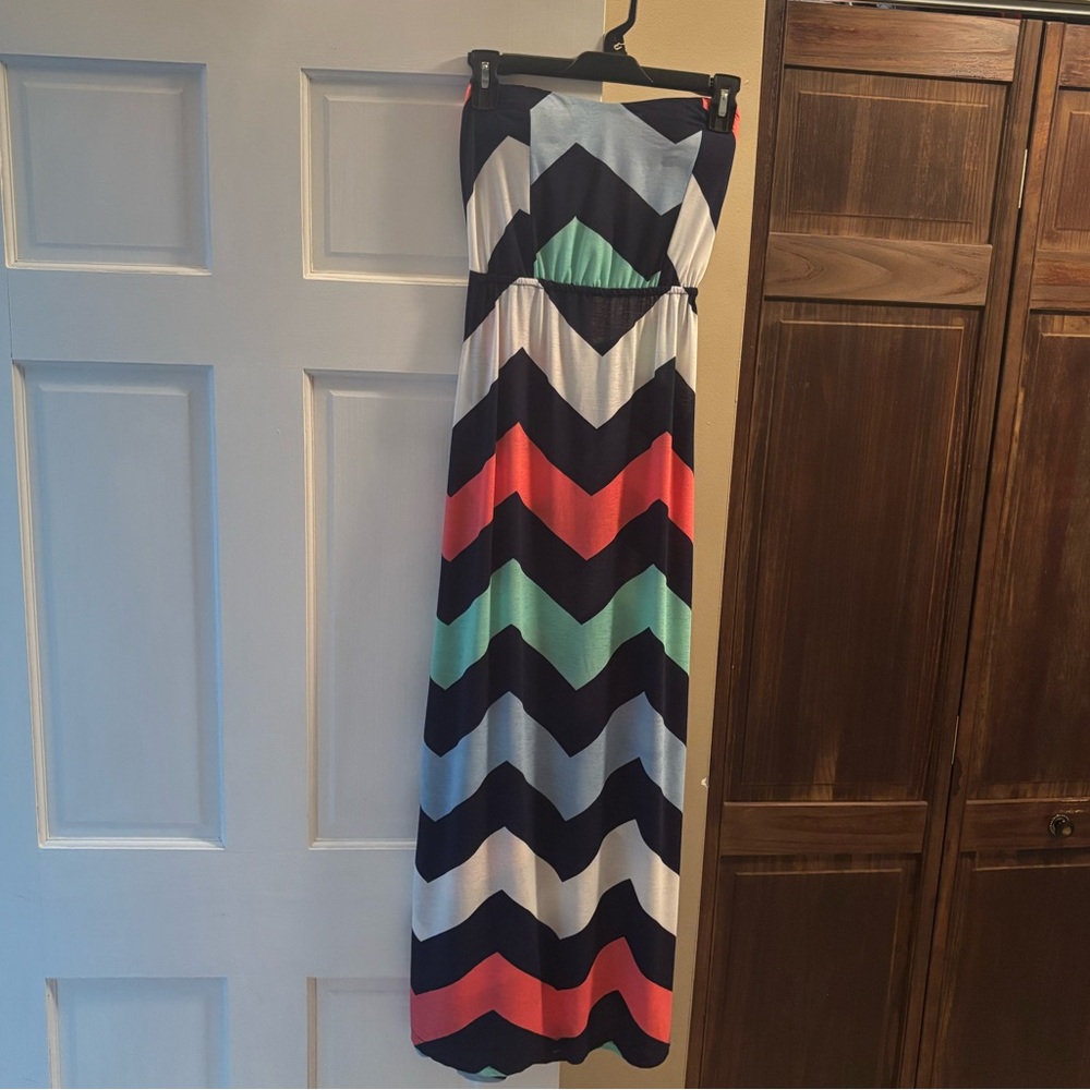 Chevron Maxi Dress with Multicolor Stripes